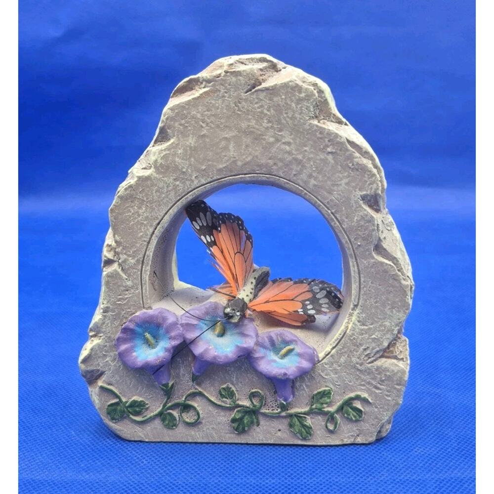 Butterfly Decor Feather Monarch Morning Glories in Faux Stone Arch 5x6"